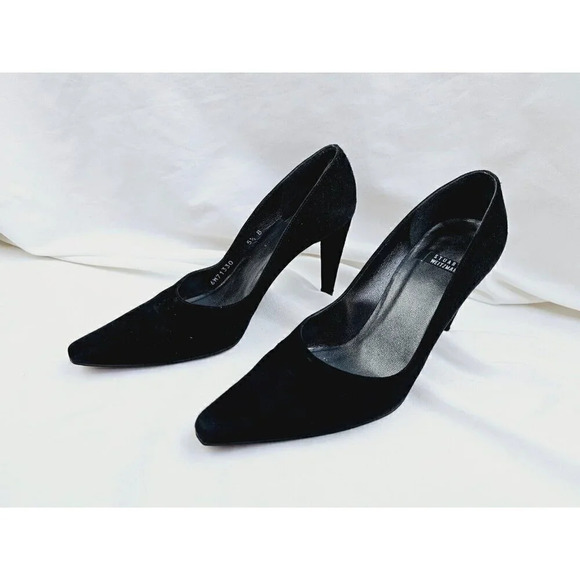 Stuart Weitzman Size 5.5B Women Black Suede Slip On Pointed Toe Heel Pumps Spain - Picture 10 of 11